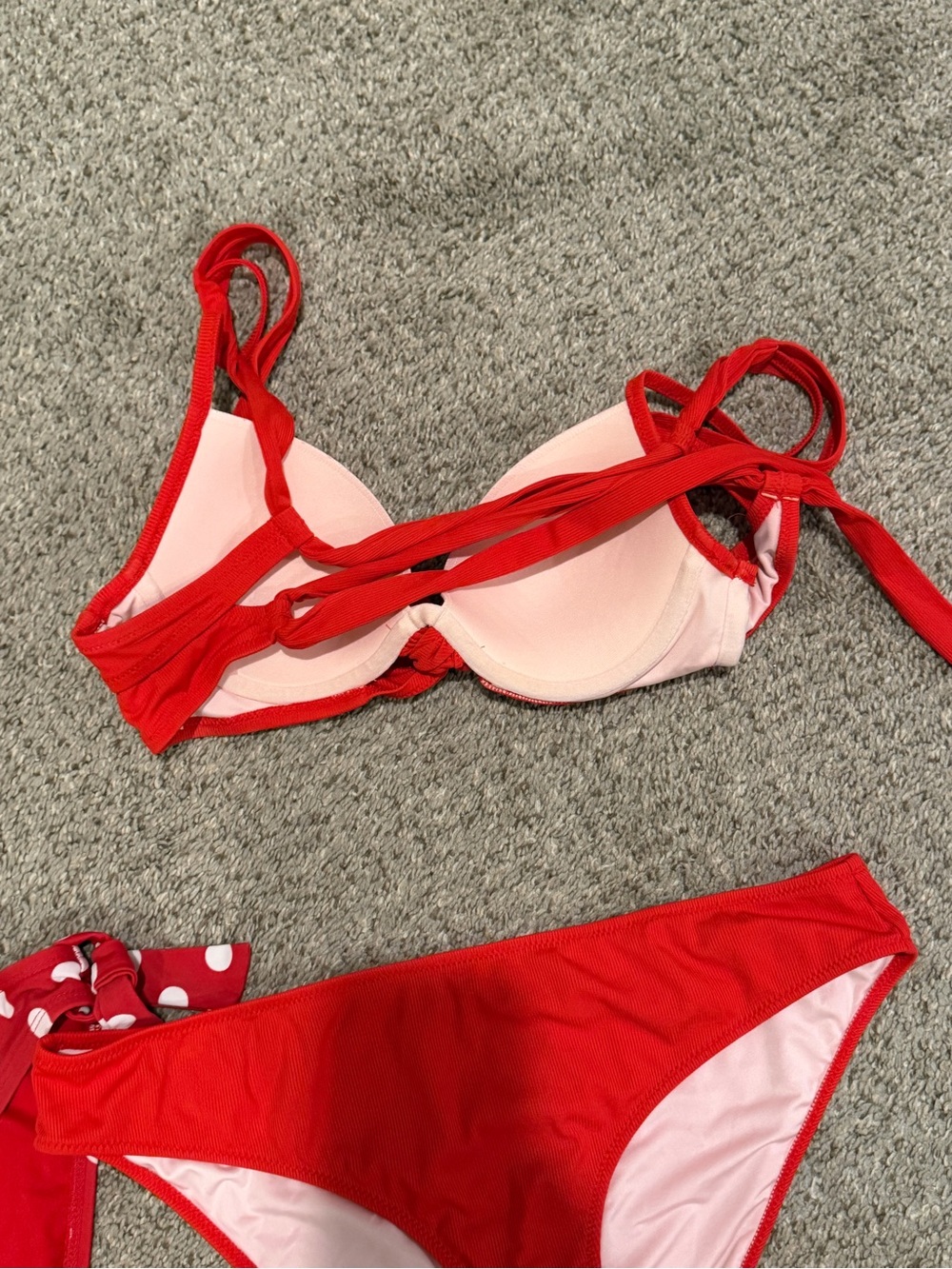Red Polka Dot & Solid Red Bikini Set - Picture 4 of 4